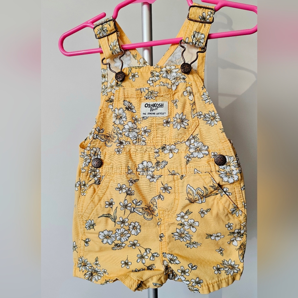 OshKosh B'gosh Yellow Floral Baby Overalls 6mos.